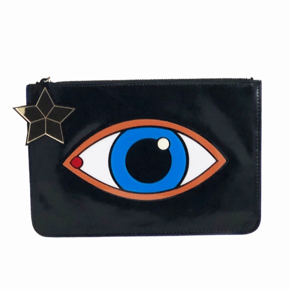 Yazbukey Eye Clutch Bag Black Patent + Dust Bag